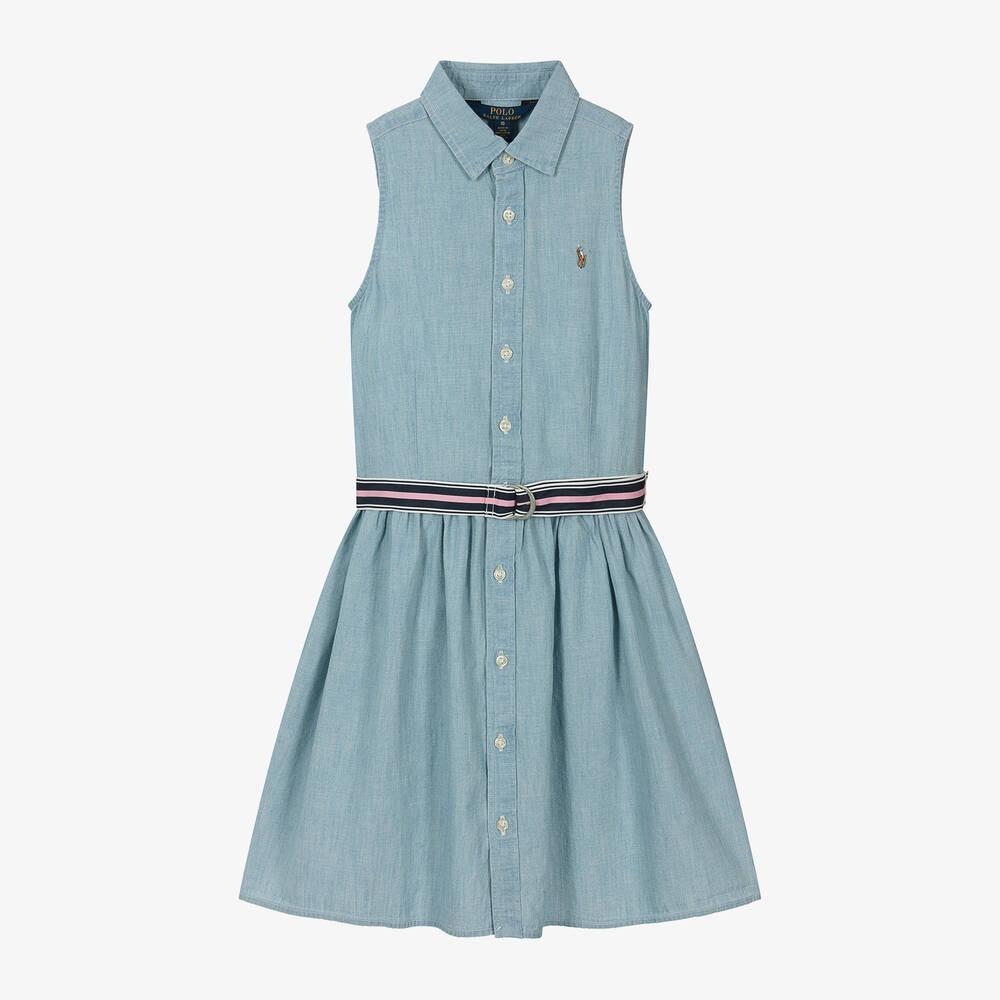 Ralph Lauren - فستان قطن شامبري لون أزرق للمراهقات | Childrensalon