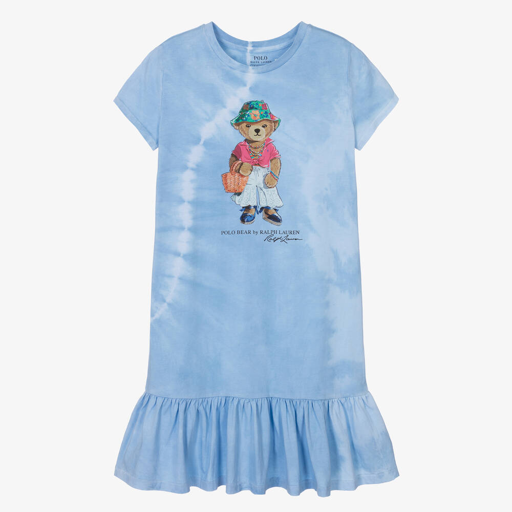 Ralph Lauren -  فستان بولو بير قطن لون أزرق للمراهقات  | Childrensalon