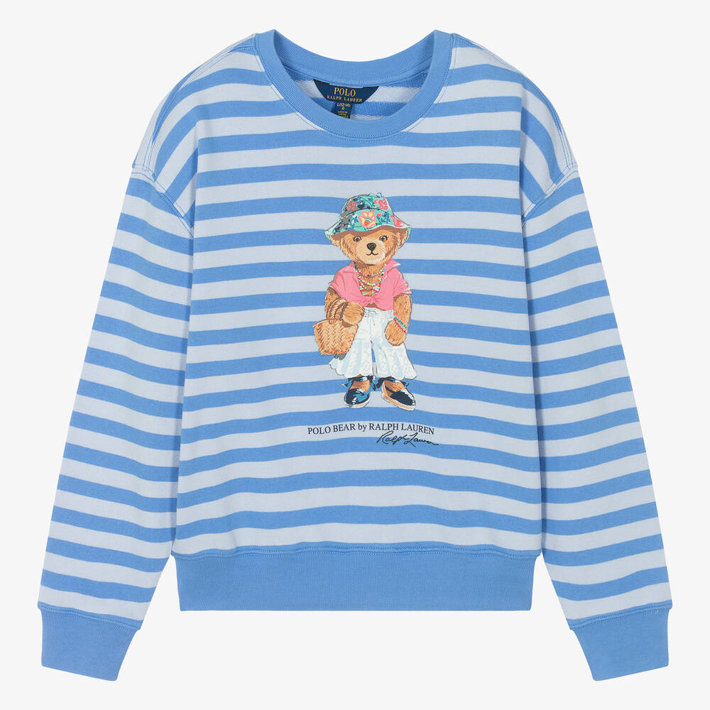 Shop Ralph Lauren Teen Girls Blue Cotton Polo Bear Sweatshirt