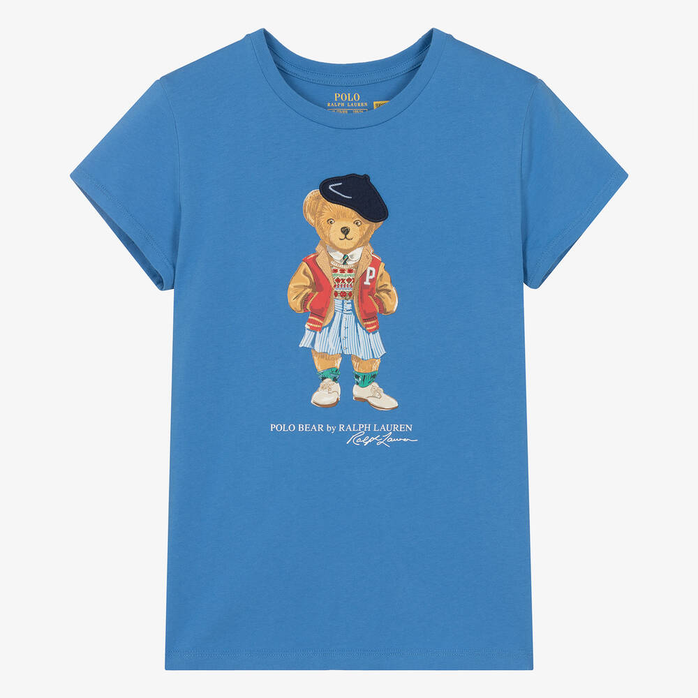 Ralph Lauren - Teen Girls Blue Cotton Polo Bear T-Shirt | Childrensalon