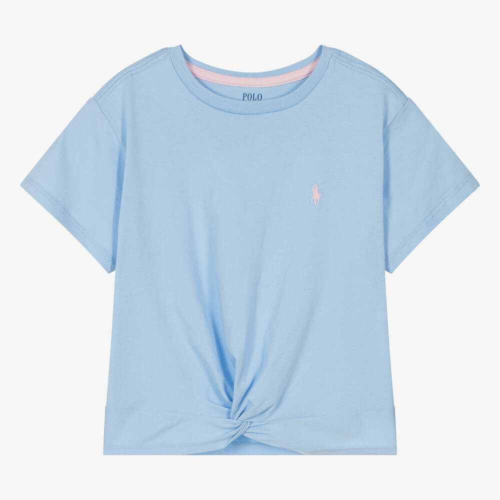 Ralph Lauren - Teen Girls Blue Cotton Twist Front T-Shirt | Childrensalon