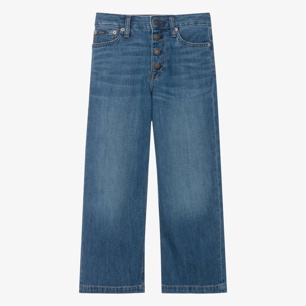 Ralph Lauren - Teen Girls Blue Denim Wide Leg Crop Jeans | Childrensalon