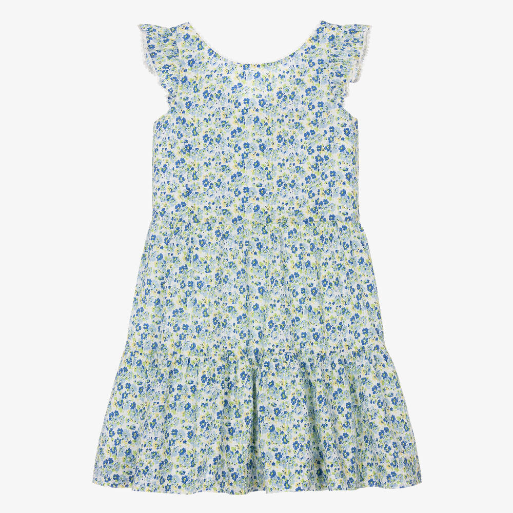 Ralph Lauren - Teen Girls Blue Floral Print Cotton Dress | Childrensalon