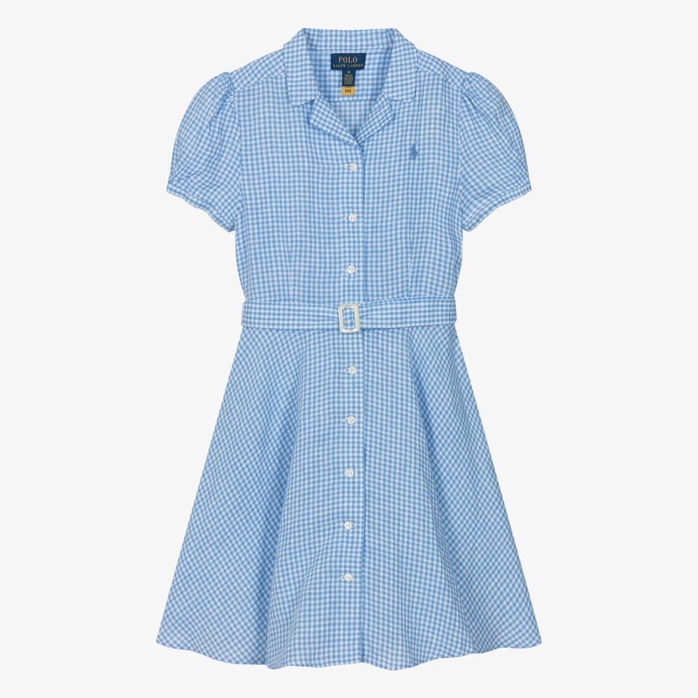 Ralph Lauren - فستان كتان لون أزرق وأبيض للمراهقات | Childrensalon