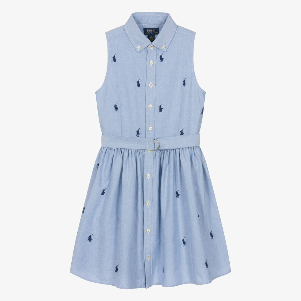Ralph Lauren - فستان قميص قطن أكسفورد لون أزرق للمراهقات | Childrensalon