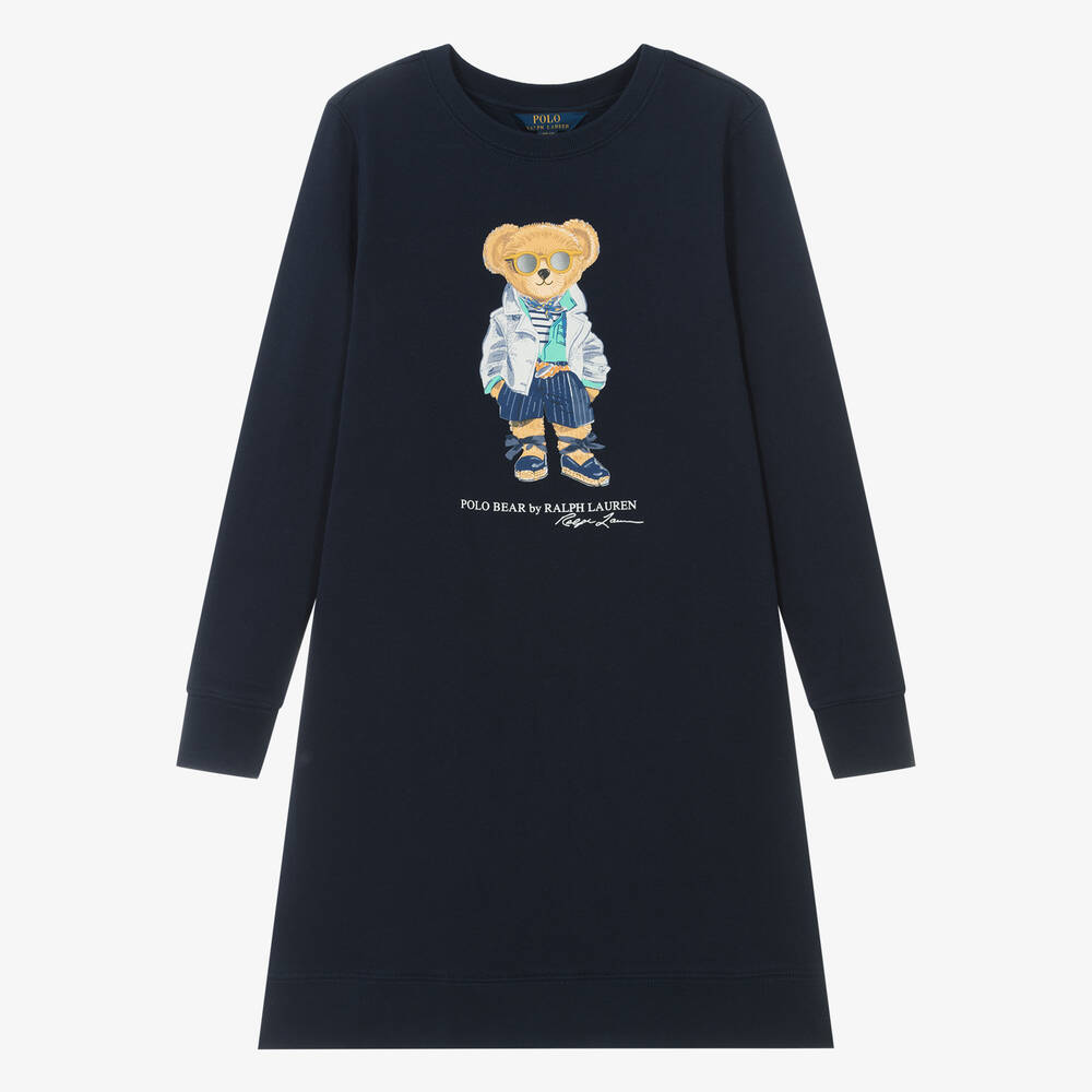 Ralph Lauren - Синее платье-свитшот с медвежонком для девочек-подростков | Childrensalon