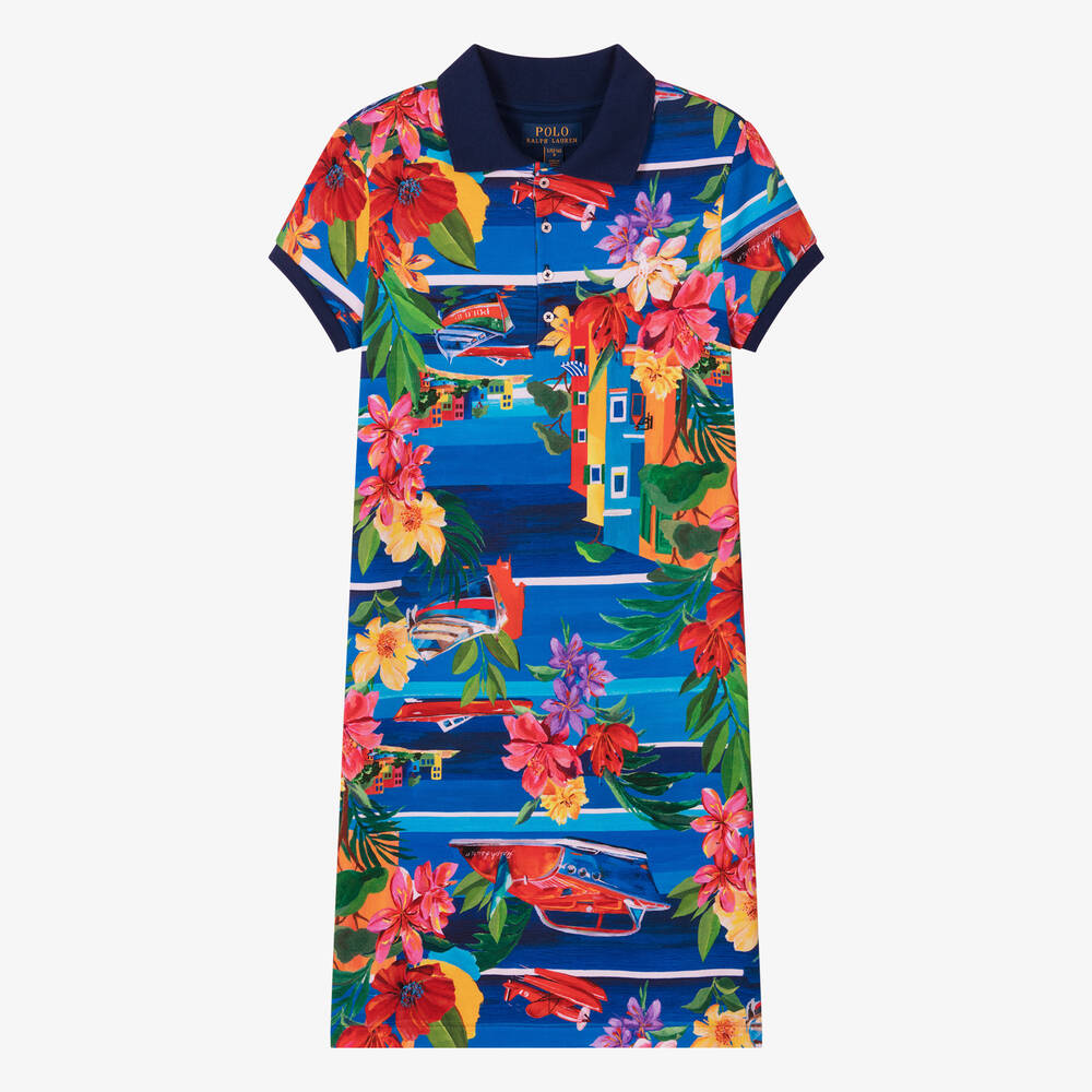 Ralph Lauren - Синее платье поло Riviera из хлопка для девочек-подростков | Childrensalon