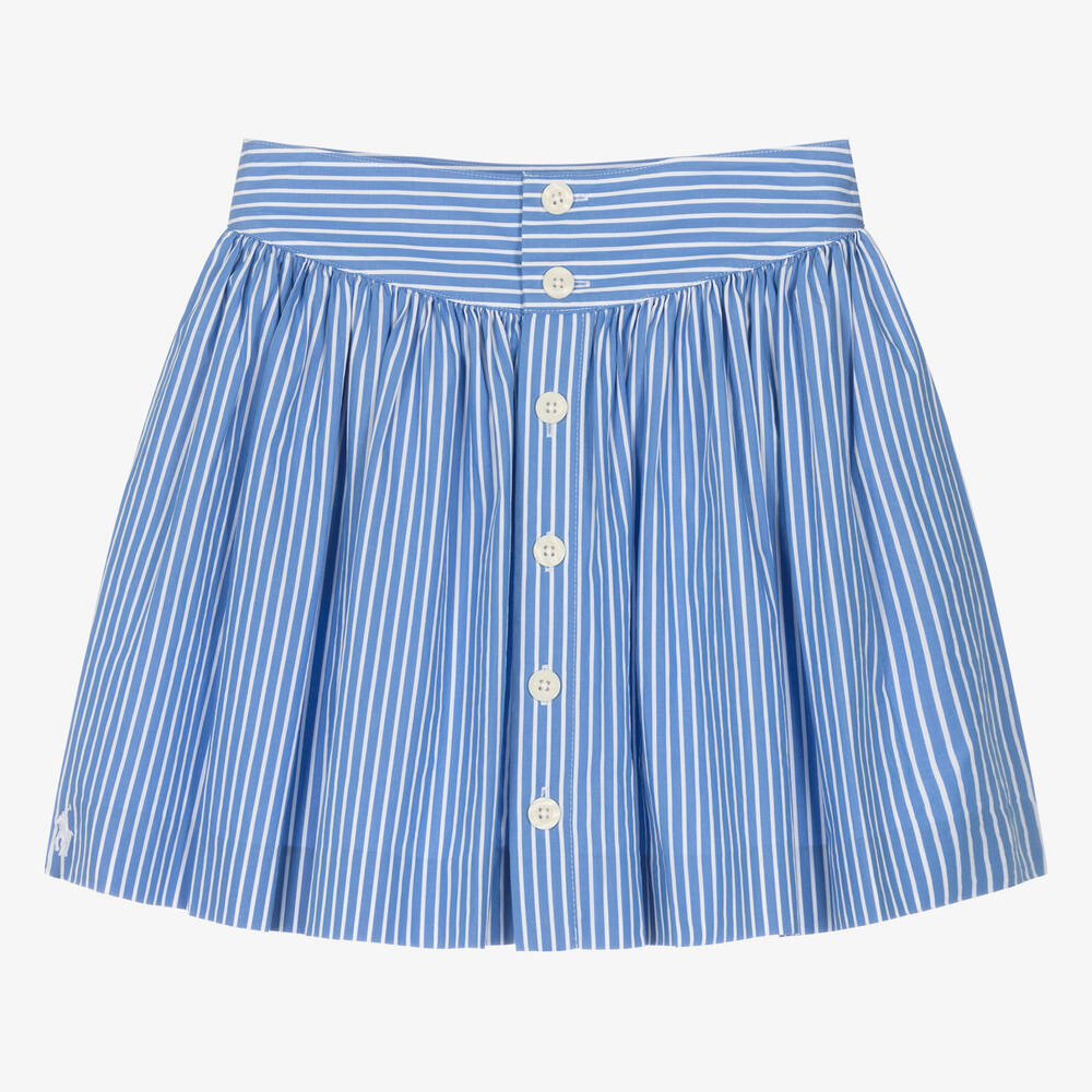 Ralph Lauren - Teen Girls Blue Stripe Cotton Skirt | Childrensalon