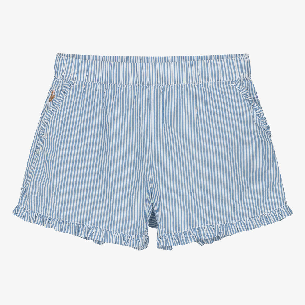 Ralph Lauren - Teen Girls Blue & White Stripe Cotton Shorts | Childrensalon