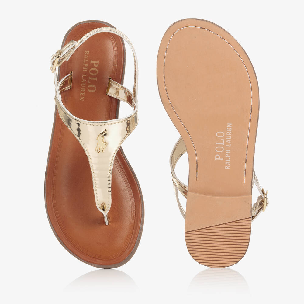 Ralph Lauren - Teen Girls Gold Faux Leather Logo Sandals | Childrensalon