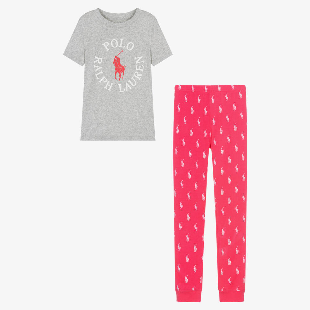 Ralph Lauren - Teen Girls Grey & Pink Cotton Pyjamas | Childrensalon