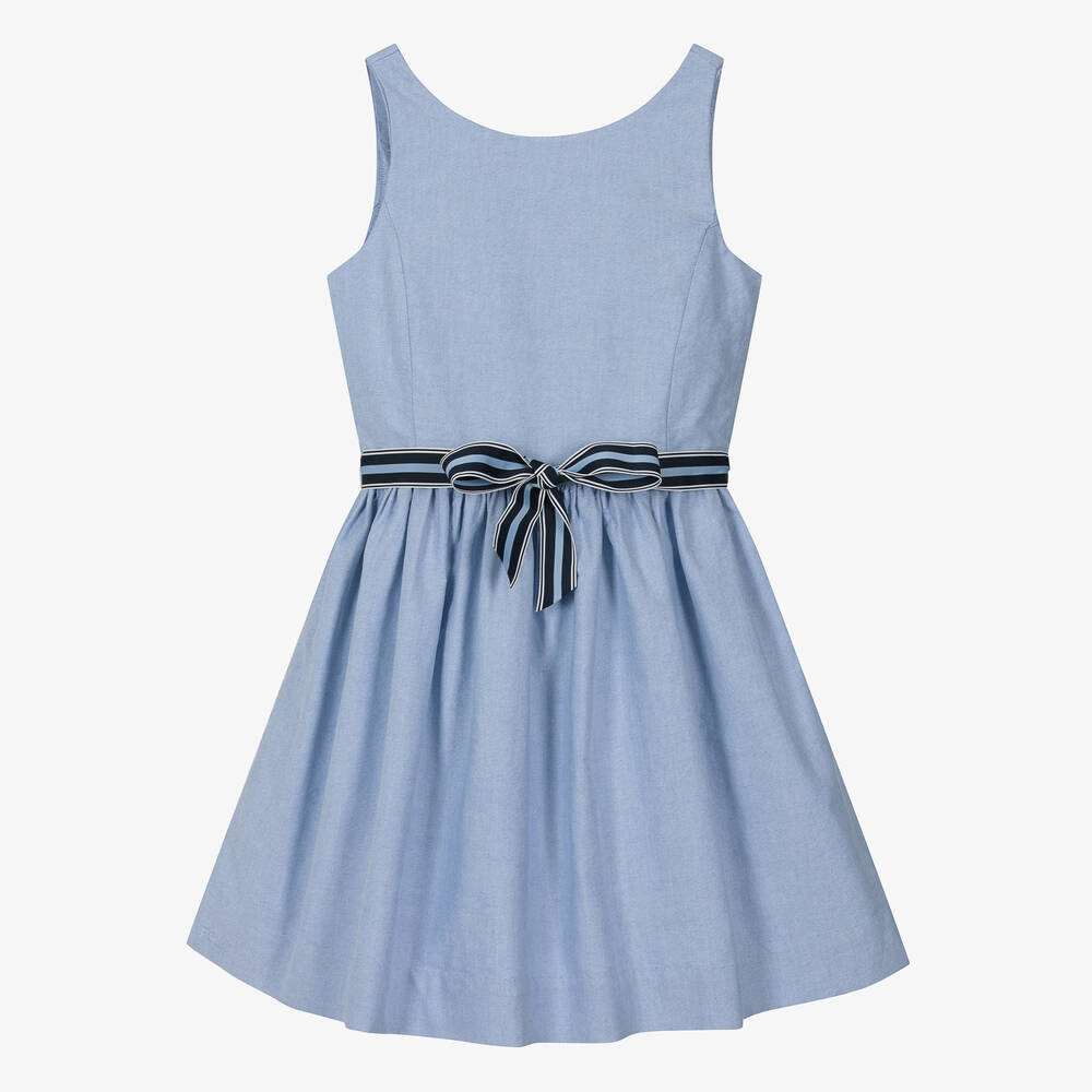 Ralph Lauren - فستان قطن أكسفورد لون أزرق فاتح للمراهقات | Childrensalon
