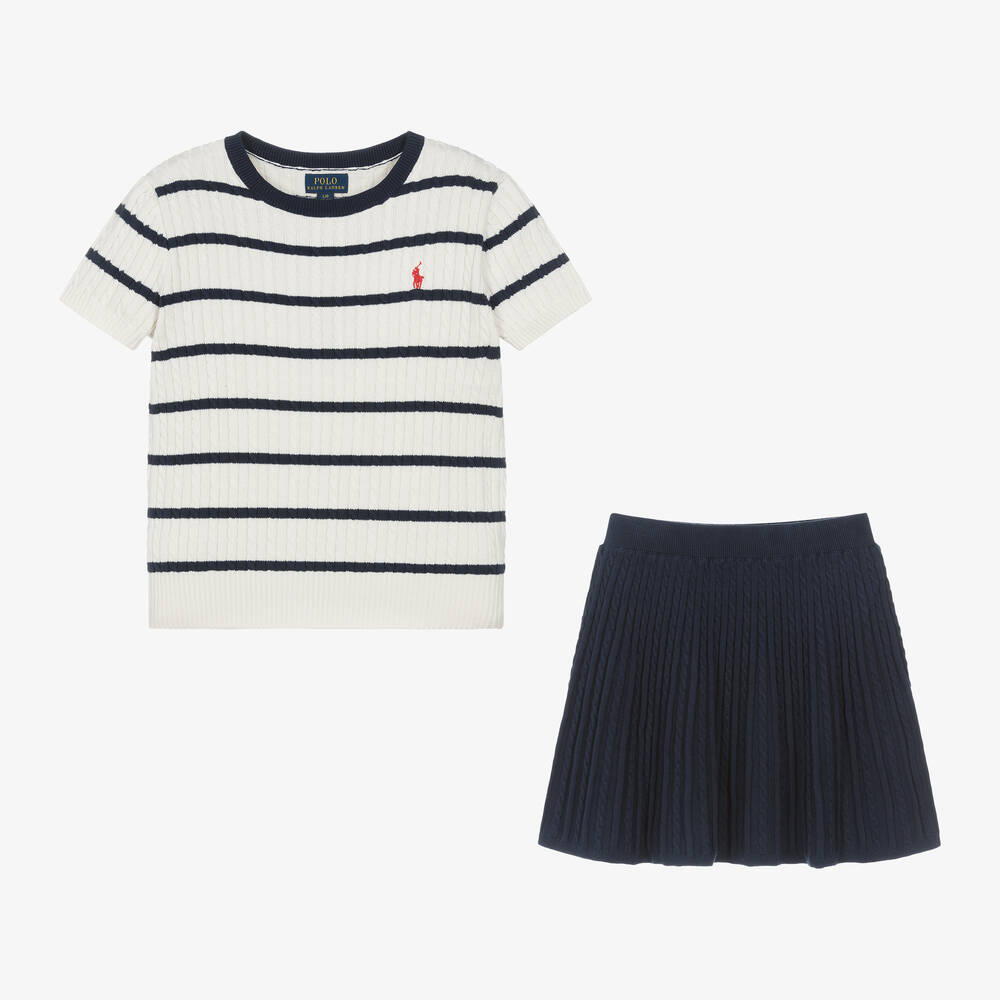Ralph Lauren - Teen Girls Navy Blue Cable Knit Skirt Set | Childrensalon