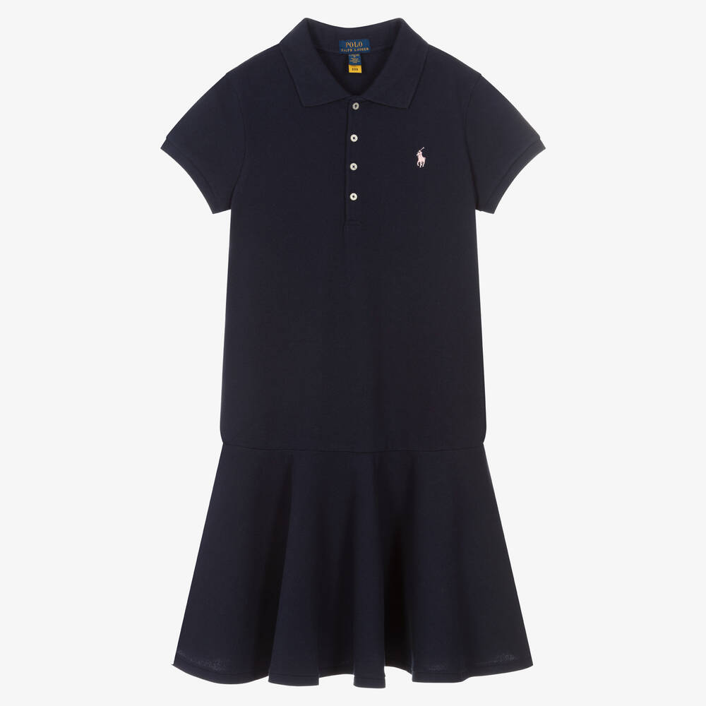 Shop Ralph Lauren Teen Girls Navy Blue Cotton Polo Dress
