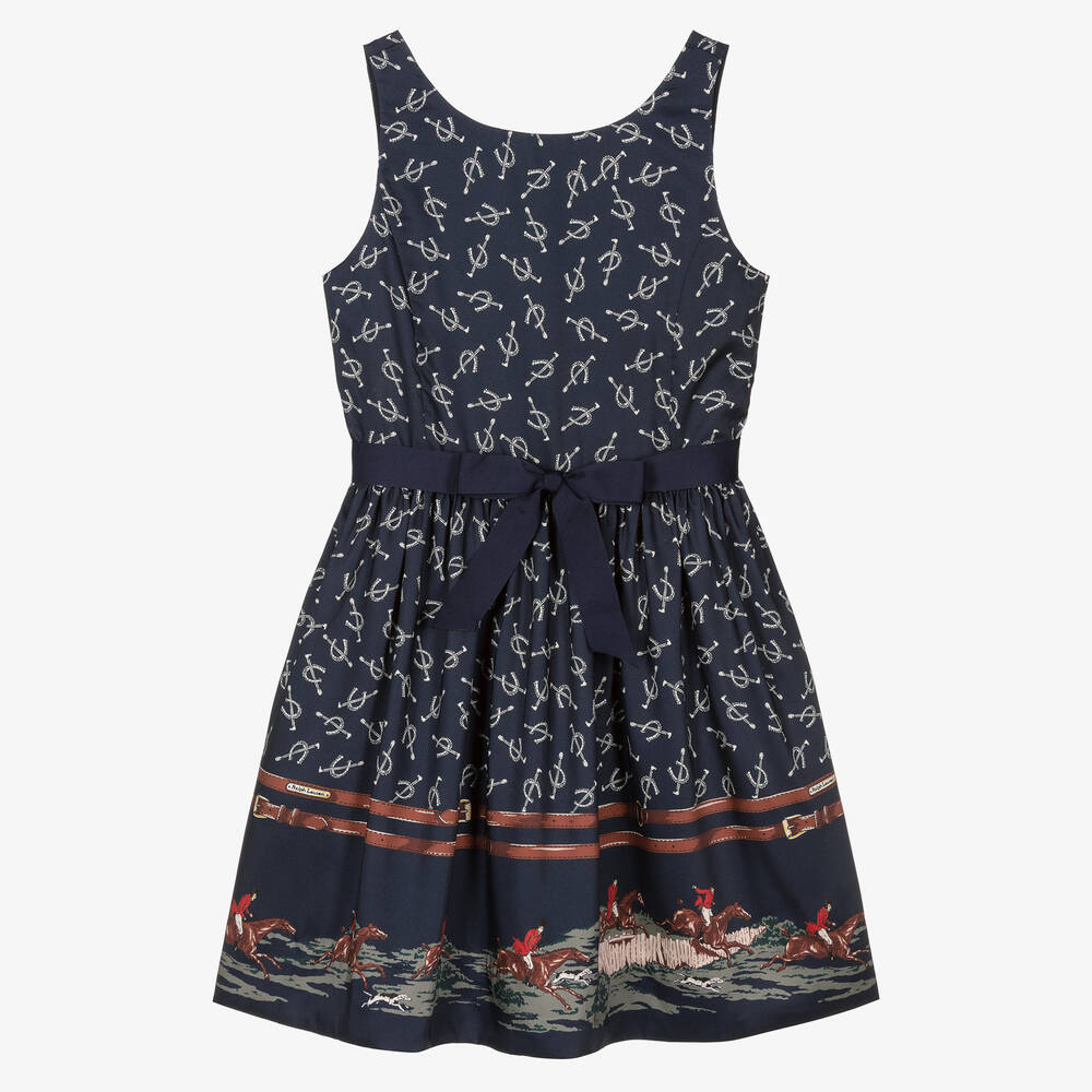 Ralph Lauren Teen Girls Navy Blue Horse Print Dress
