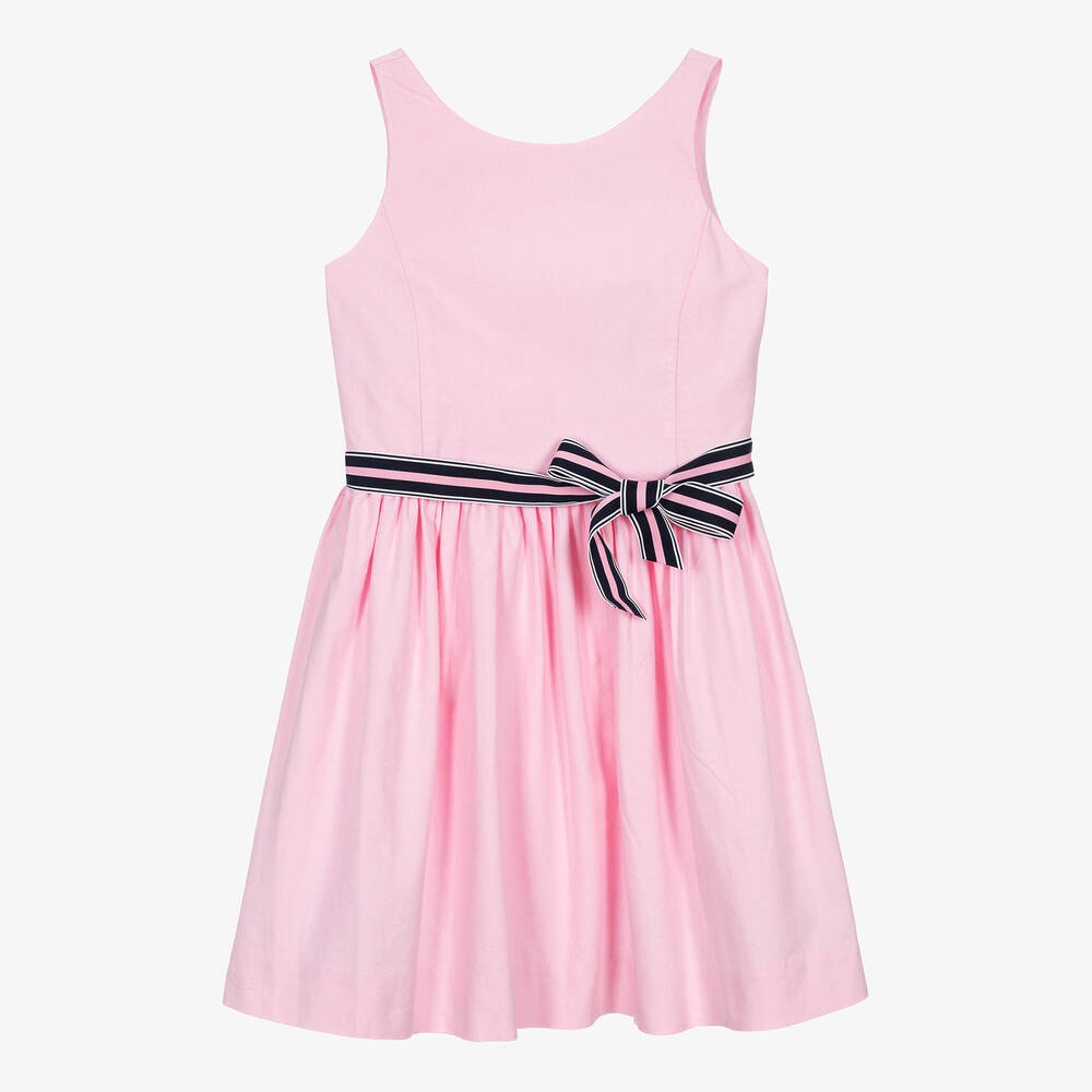 Ralph Lauren - فستان قطن محبوك لون زهري فاتح للمراهقات | Childrensalon