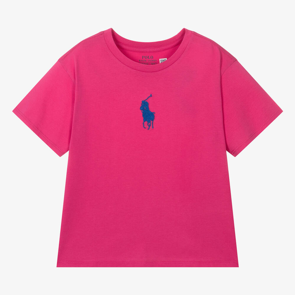 Ralph Lauren - Teen Girls Pink Cotton Big Pony T-Shirt | Childrensalon