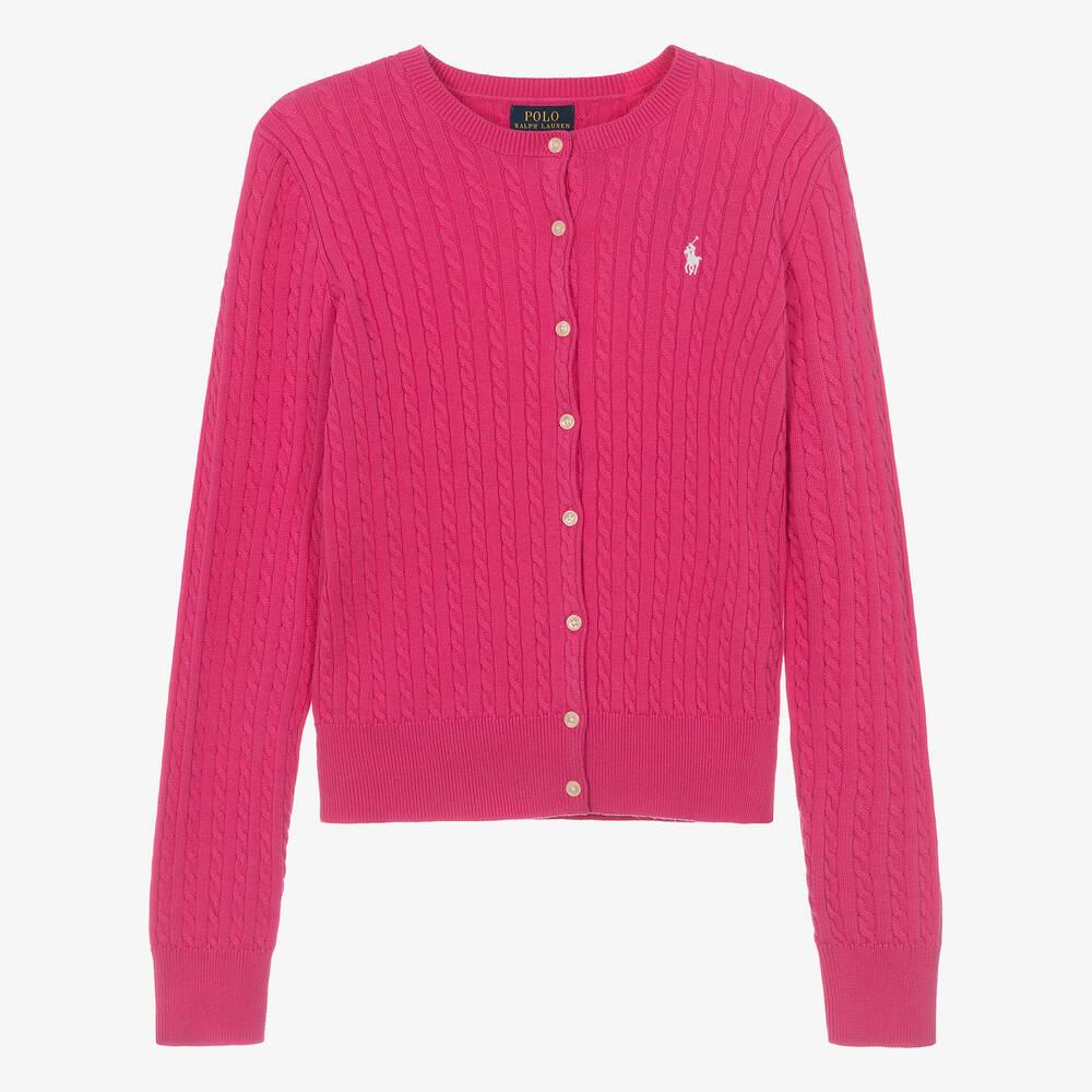 Ralph Lauren - Teen Girls Pink Cotton Knit Cardigan | Childrensalon