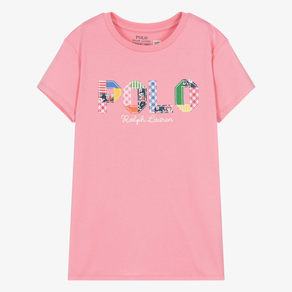 Ralph Lauren - Teen Girls Pink Cotton Patchwork T-Shirt | Childrensalon