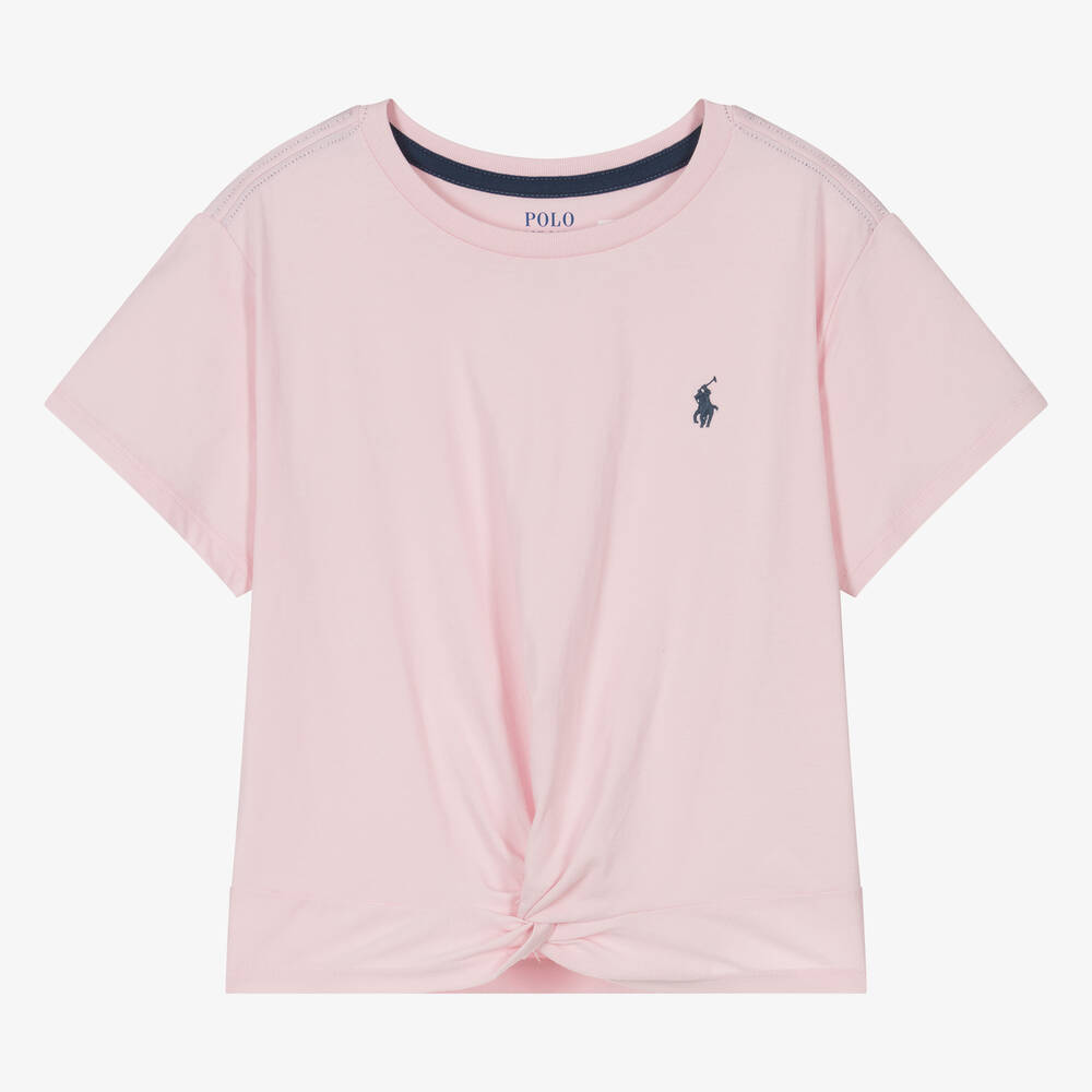 Ralph Lauren - Teen Girls Pink Cotton Twist Front T-Shirt | Childrensalon