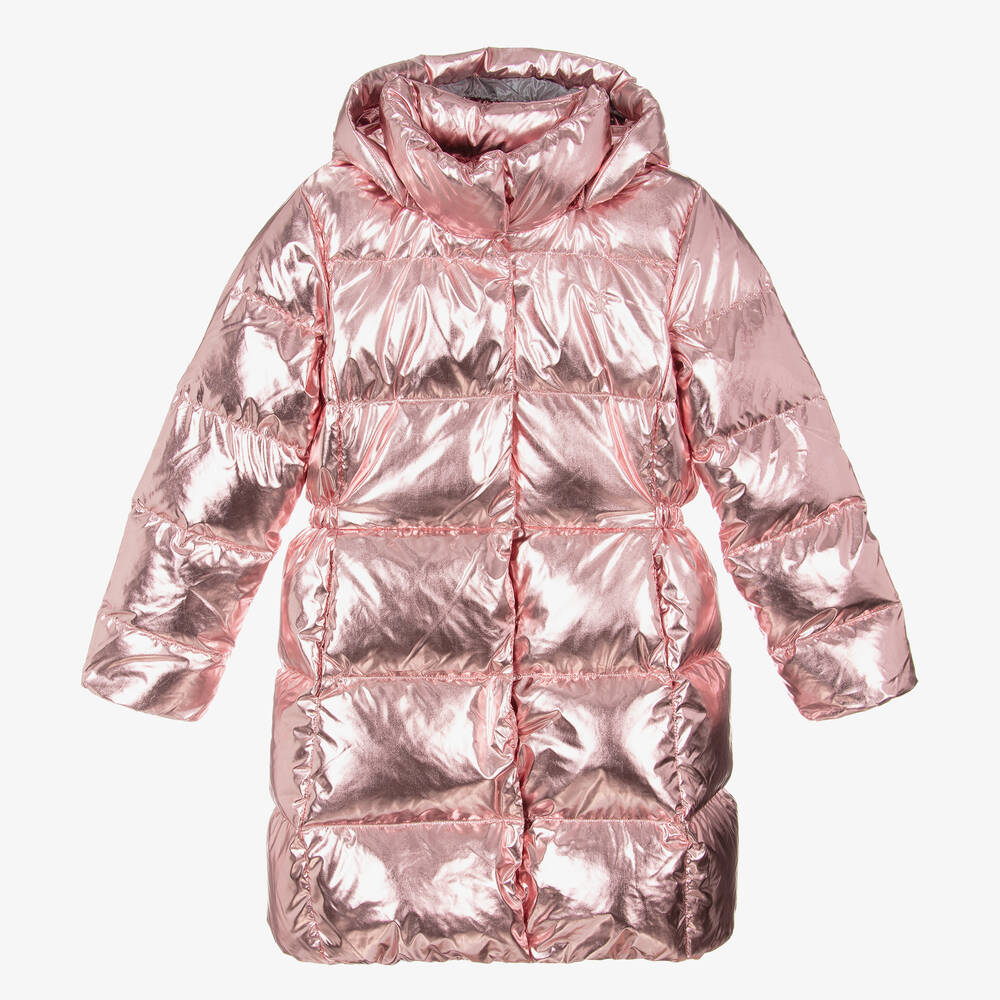 Ralph Lauren Kids' Metallic Hooded Puffer Coat (7-14 Years) In Pink