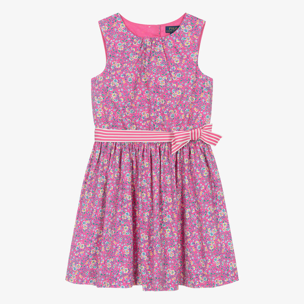 Ralph Lauren - فستان قطن بوبلين لون زهري بطبعة ورود للمراهقات | Childrensalon