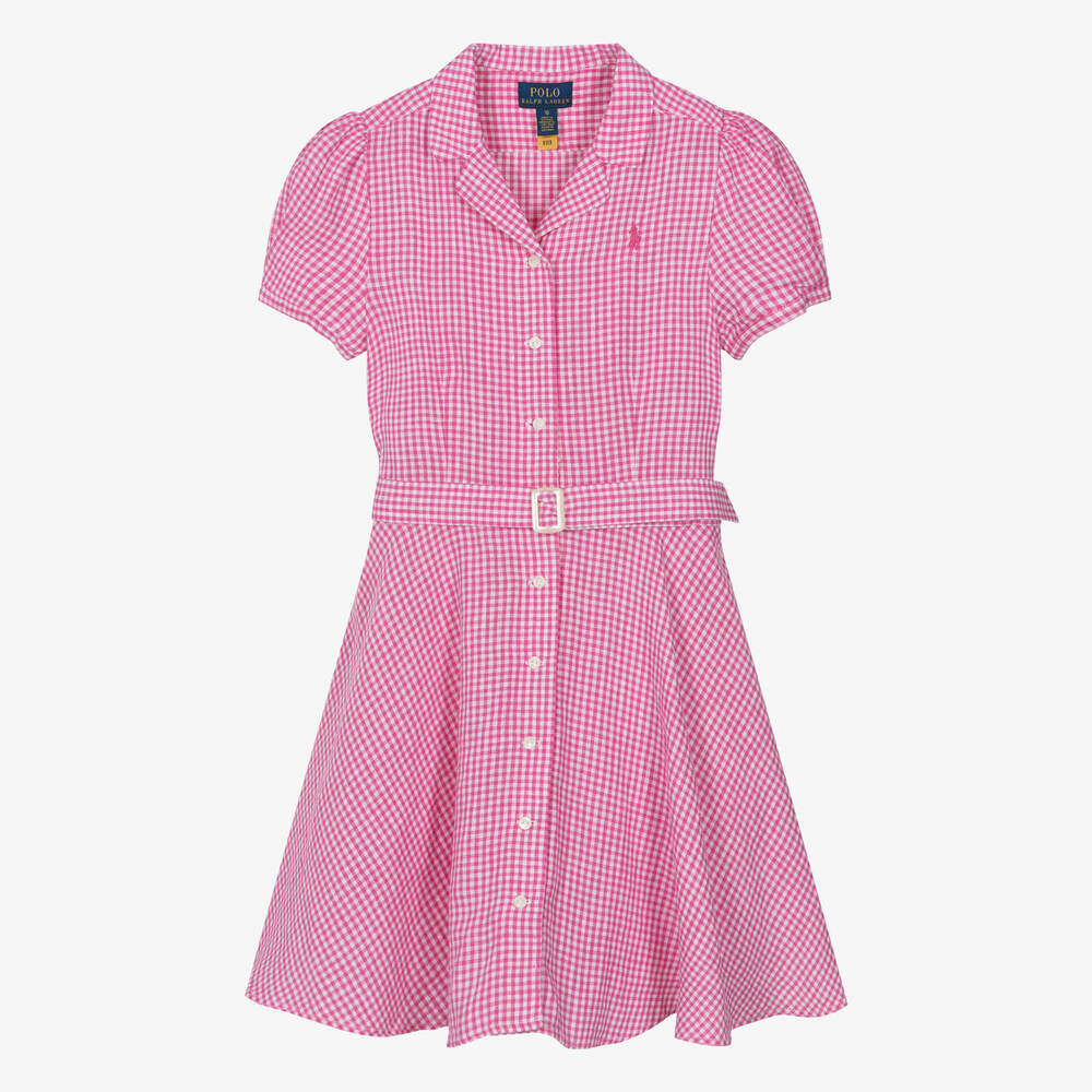 Ralph Lauren - فستان كتان لون زهري وأبيض للمراهقات | Childrensalon