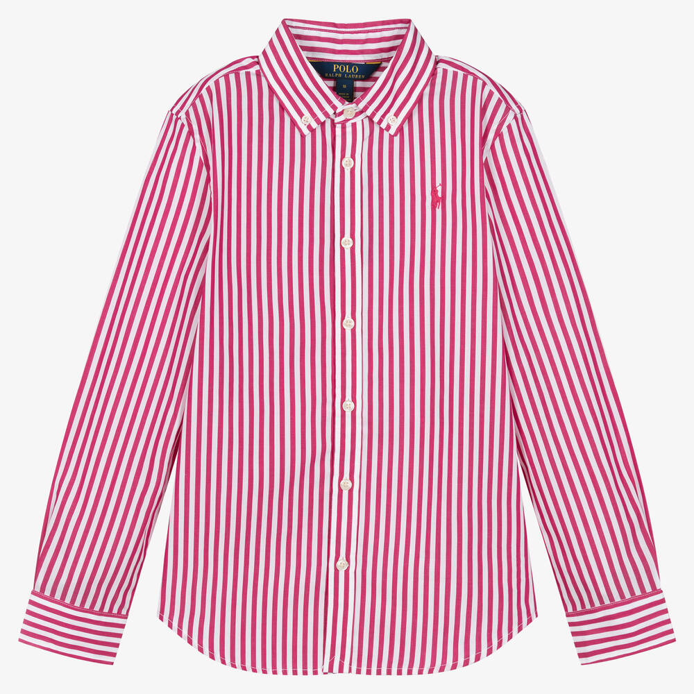 Ralph Lauren Teen Girls Pink Striped Cotton Blouse