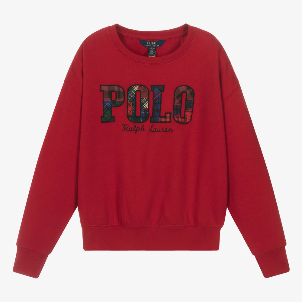 Ralph Lauren Teen Girls Red Tartan Appliqué Sweatshirt