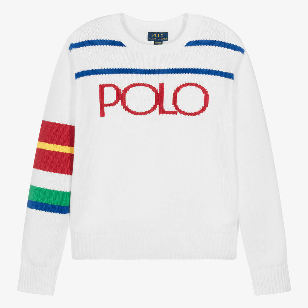 Ralph Lauren - Белый вязаный свитер из хлопка для подростков | Childrensalon