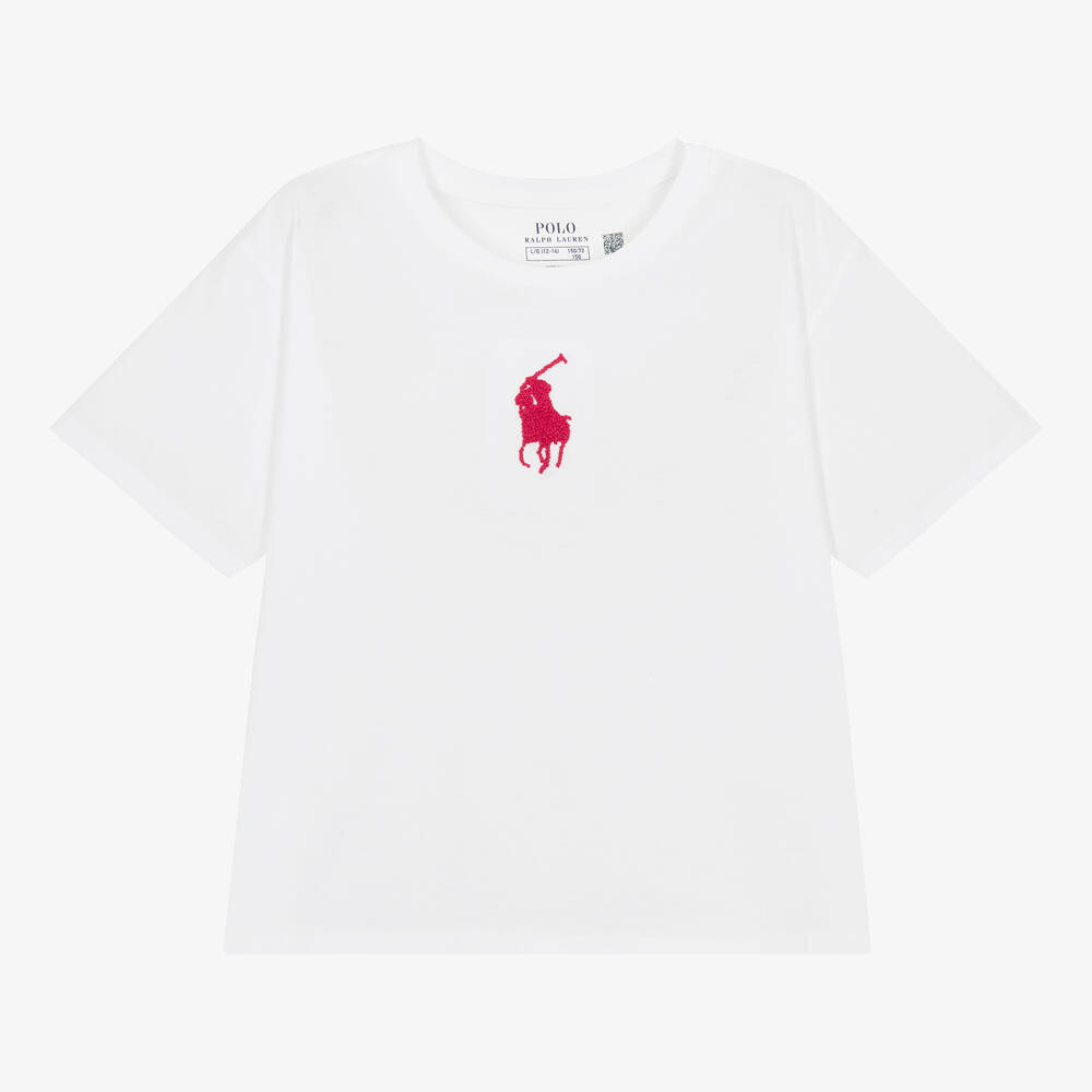 Ralph Lauren - Teen Girls White Cotton T-Shirt | Childrensalon