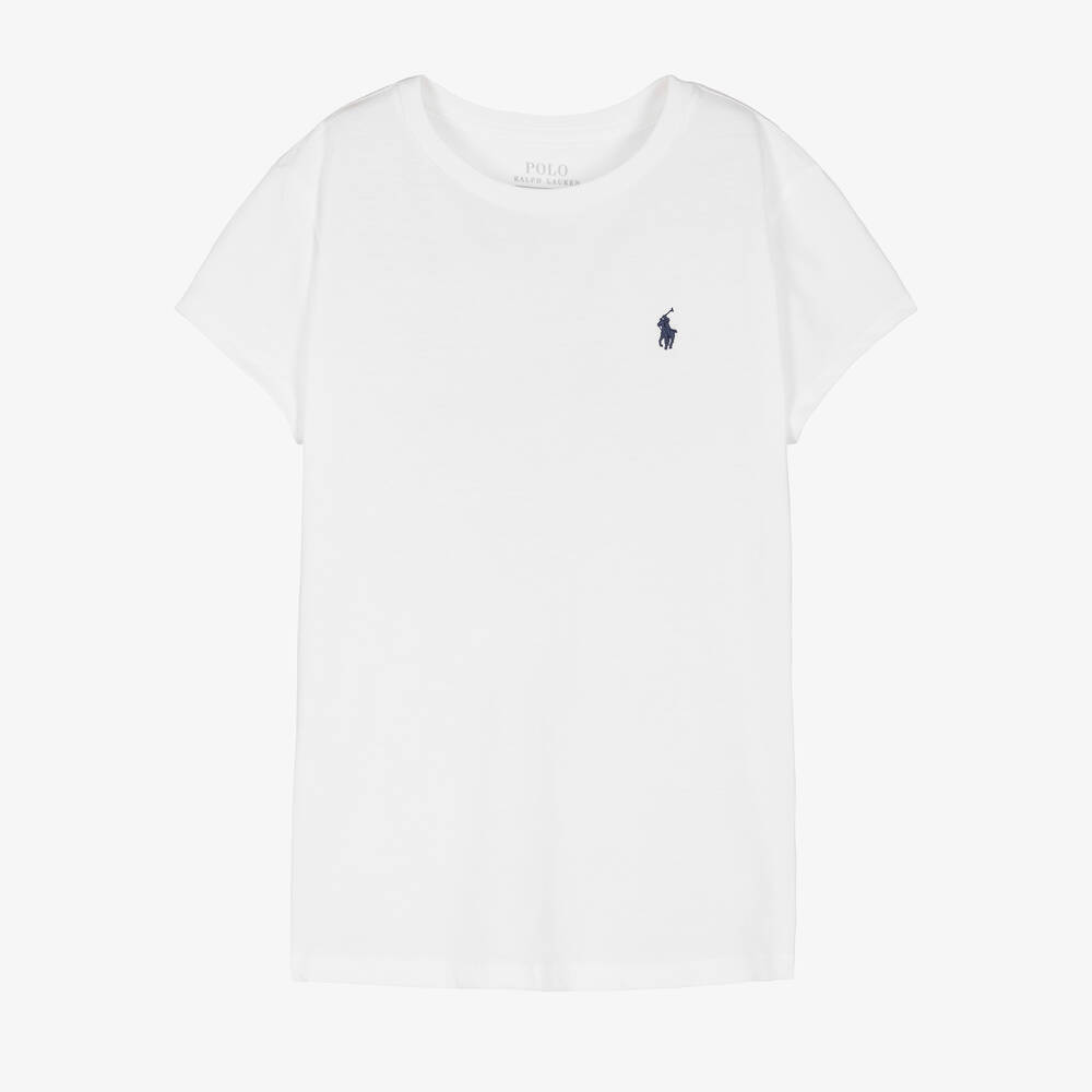 Ralph Lauren - Teen Girls White Embroidered Cotton T-Shirt | Childrensalon
