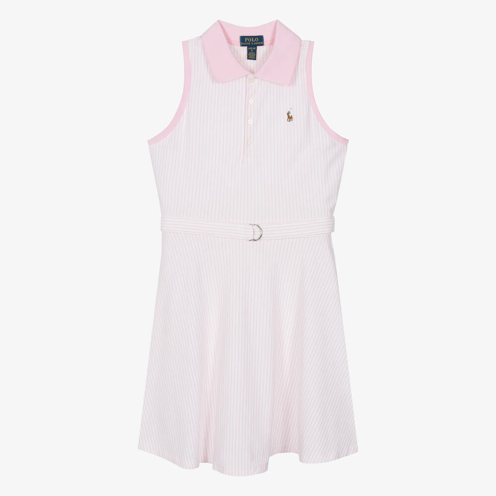 Ralph Lauren Teen Girls White & Pink Stripe Cotton Dress