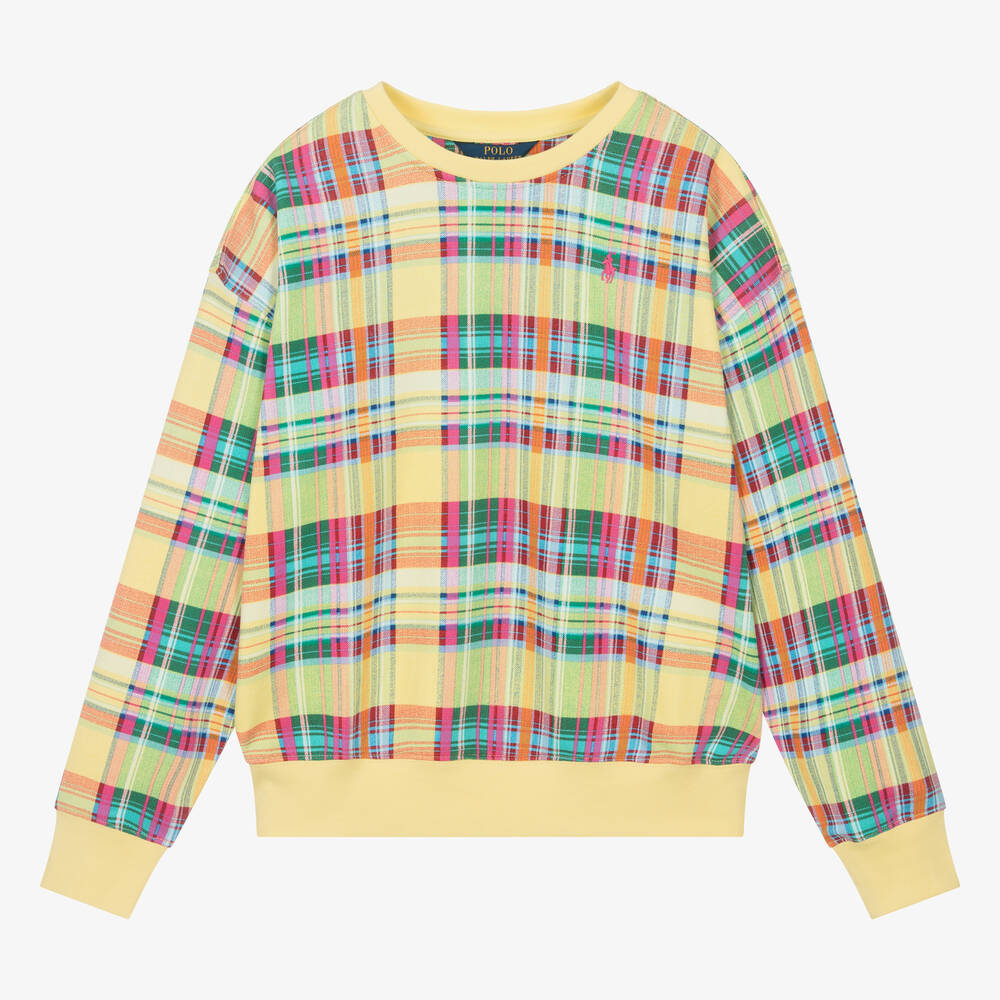 Ralph Lauren - Teen Girls Yellow Check Cotton Sweatshirt | Childrensalon