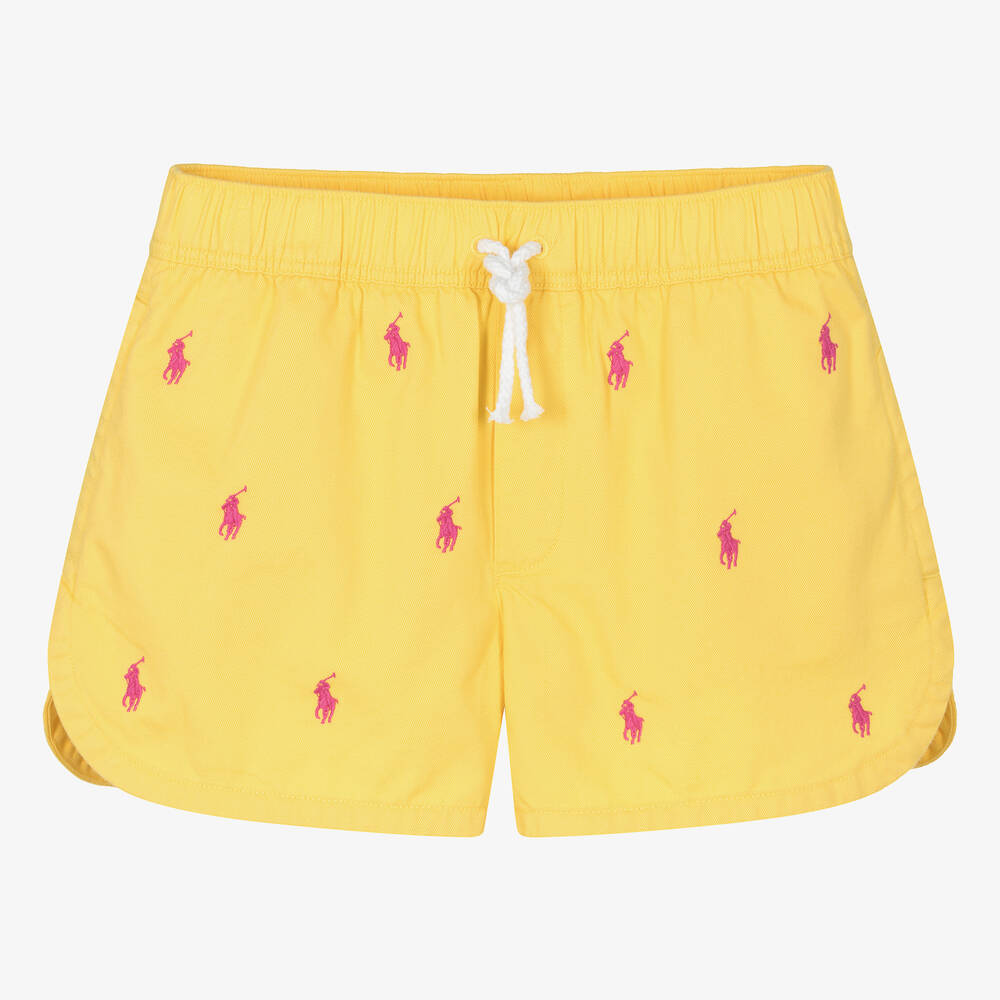 Ralph Lauren - Teen Girls Yellow Cotton Pony Shorts | Childrensalon