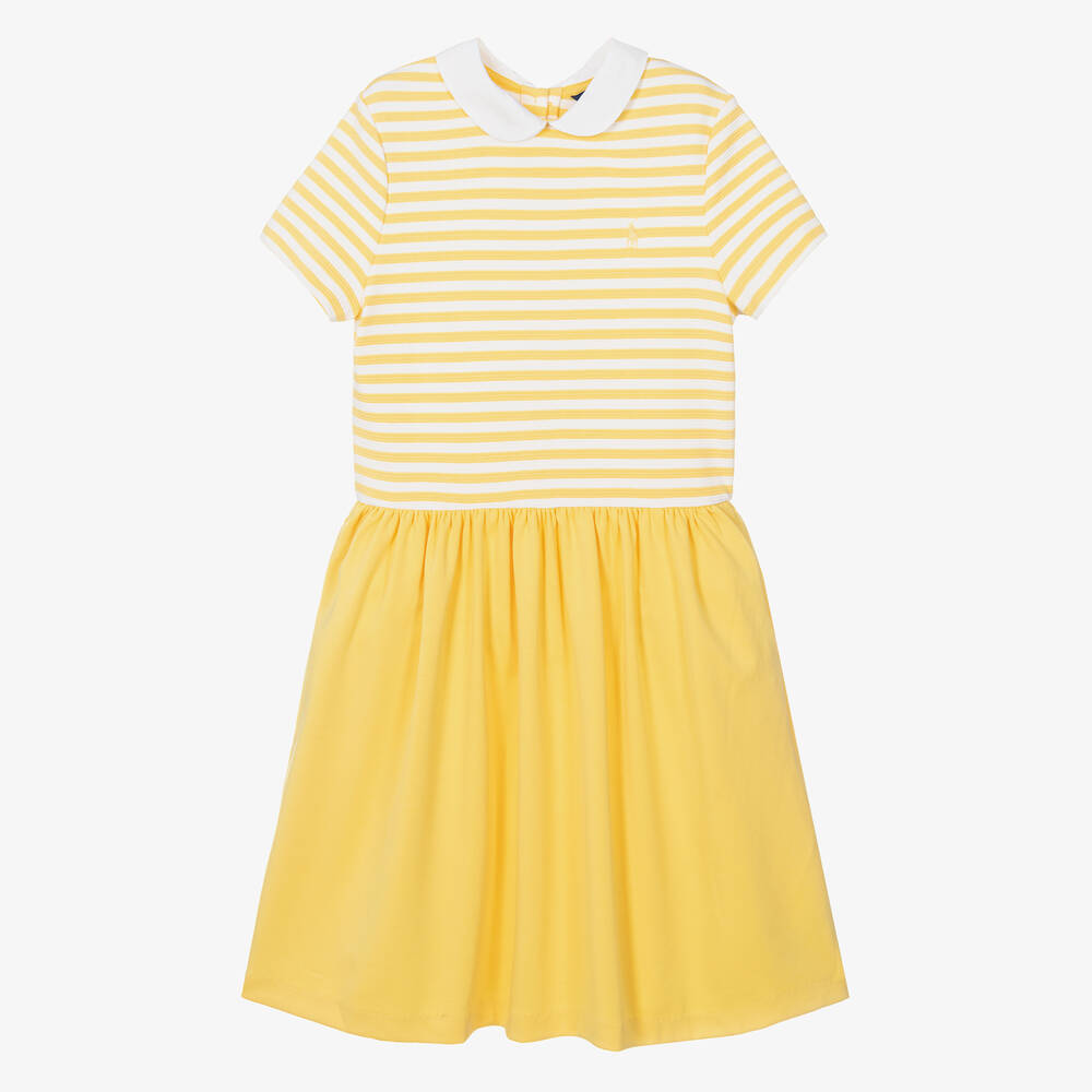 Ralph Lauren - فستان مزيج قطن مقلم لون أصفر للمراهقات | Childrensalon