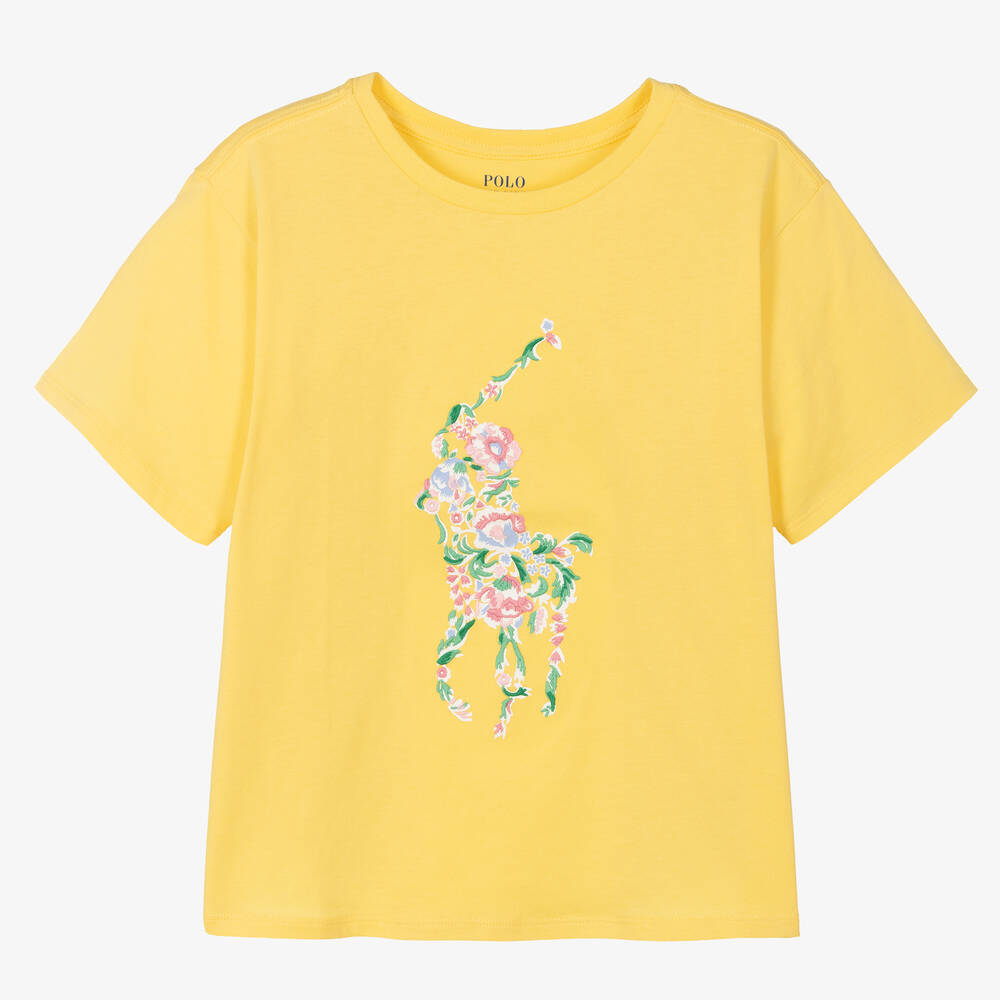 Ralph Lauren - Teen Girls Yellow Cotton T-Shirt | Childrensalon