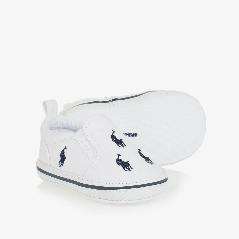 Ralph Lauren - حذاء رياضي كانفاس لون أبيض لمرحلة قبل المشي | Childrensalon