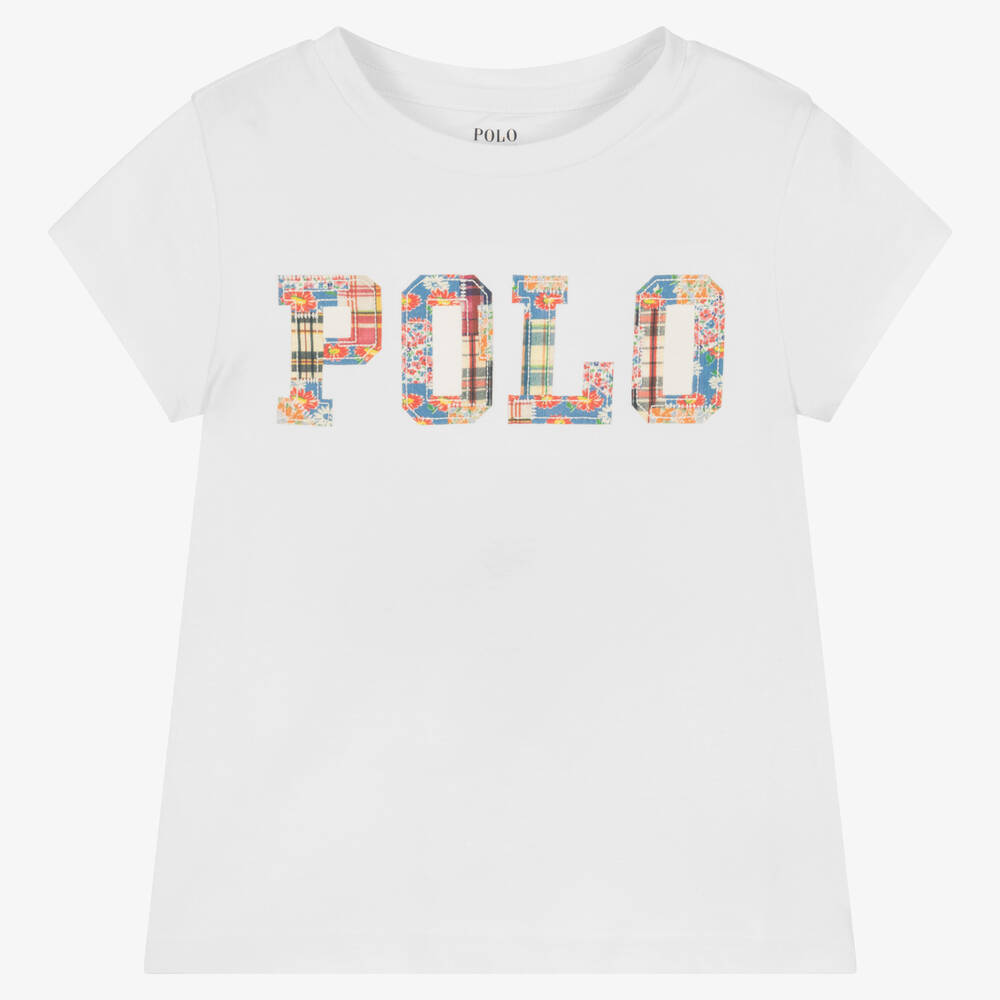 Ralph Lauren - T-shirt blanc patchwork en coton | Childrensalon
