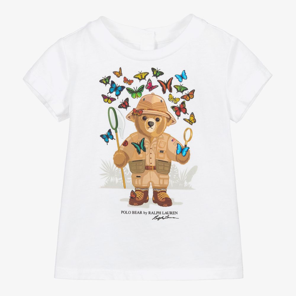 Ralph Lauren Babies' Girls White Cotton Polo Bear T-shirt
