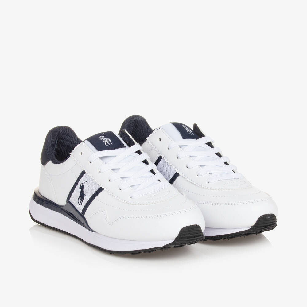 Ralph Lauren - حذاء رياضي بأربطة جلد صناعي لون أبيض | Childrensalon