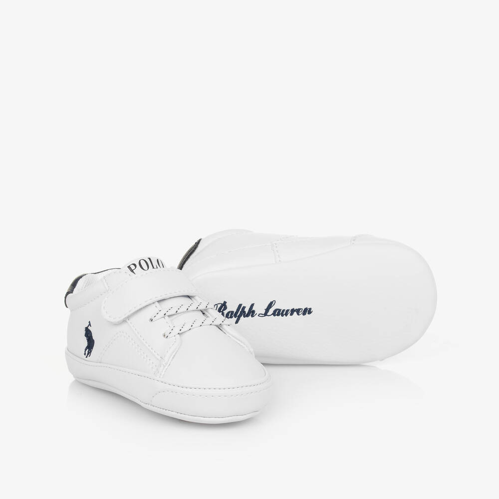 Ralph Lauren - White Faux Leather Pre Walker Trainers | Childrensalon