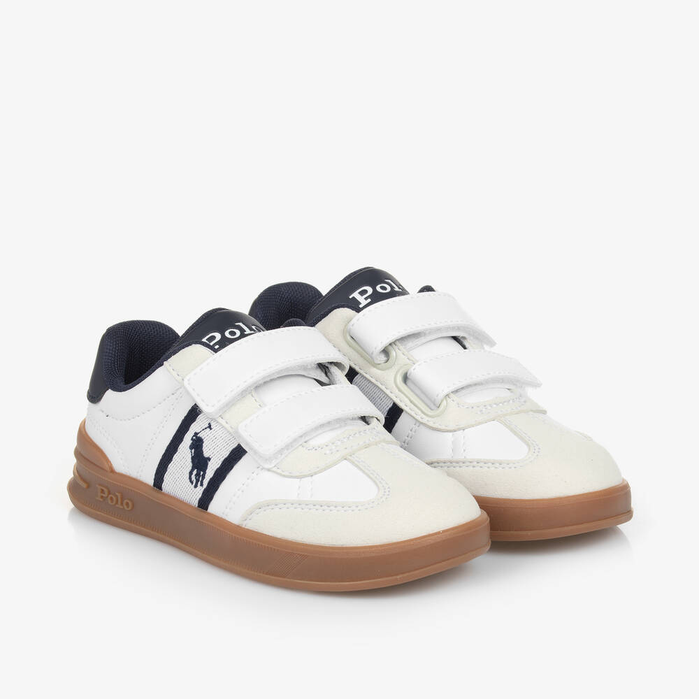 Ralph Lauren - White Faux Leather Velcro Trainers | Childrensalon