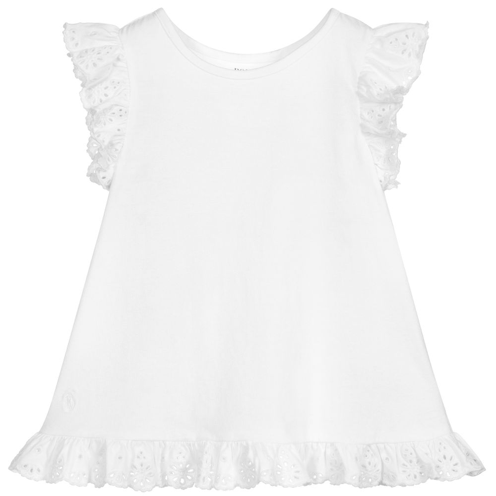 Polo Ralph Lauren Kids' Girls White Lace Trim T-shirt