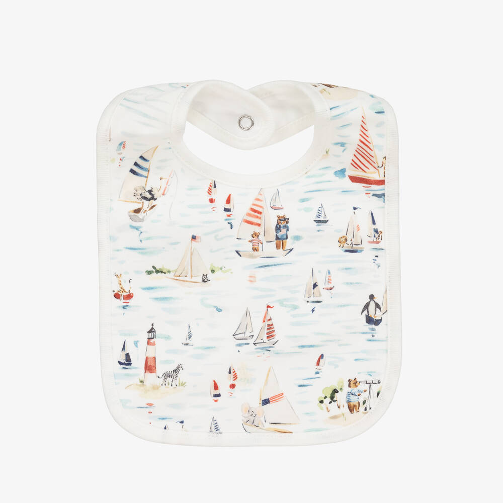 Ralph Lauren - White Nautical Print Cotton Baby Bib | Childrensalon