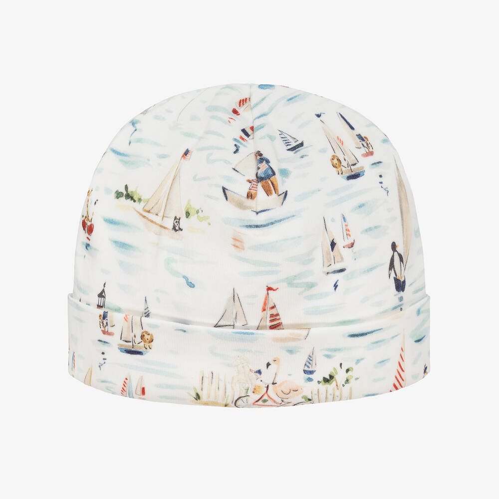 Ralph Lauren - White Nautical Print Cotton Baby Hat | Childrensalon