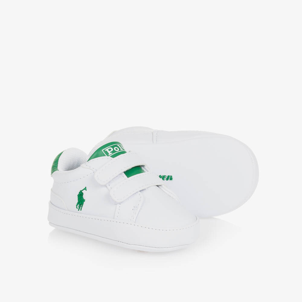Ralph Lauren - حذاء رياضي بشريط لاصق جلد صناعي لون أبيض  | Childrensalon