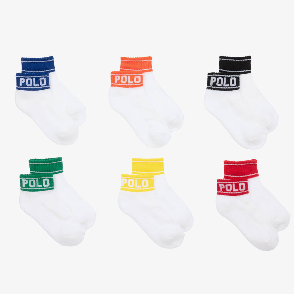 Ralph Lauren - White Ribbed Ankle Socks (6 pack) | Childrensalon