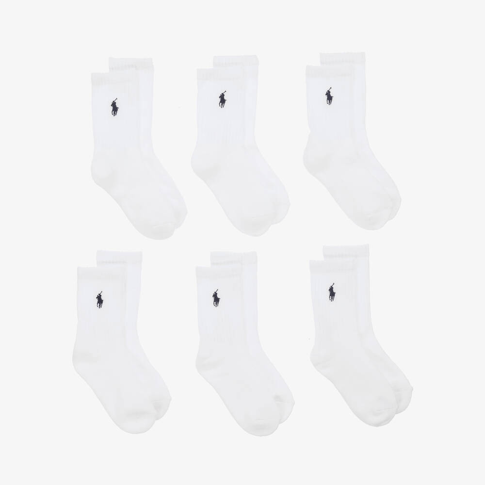 Ralph Lauren - White Ribbed Ankle Socks (6 Pack) | Childrensalon