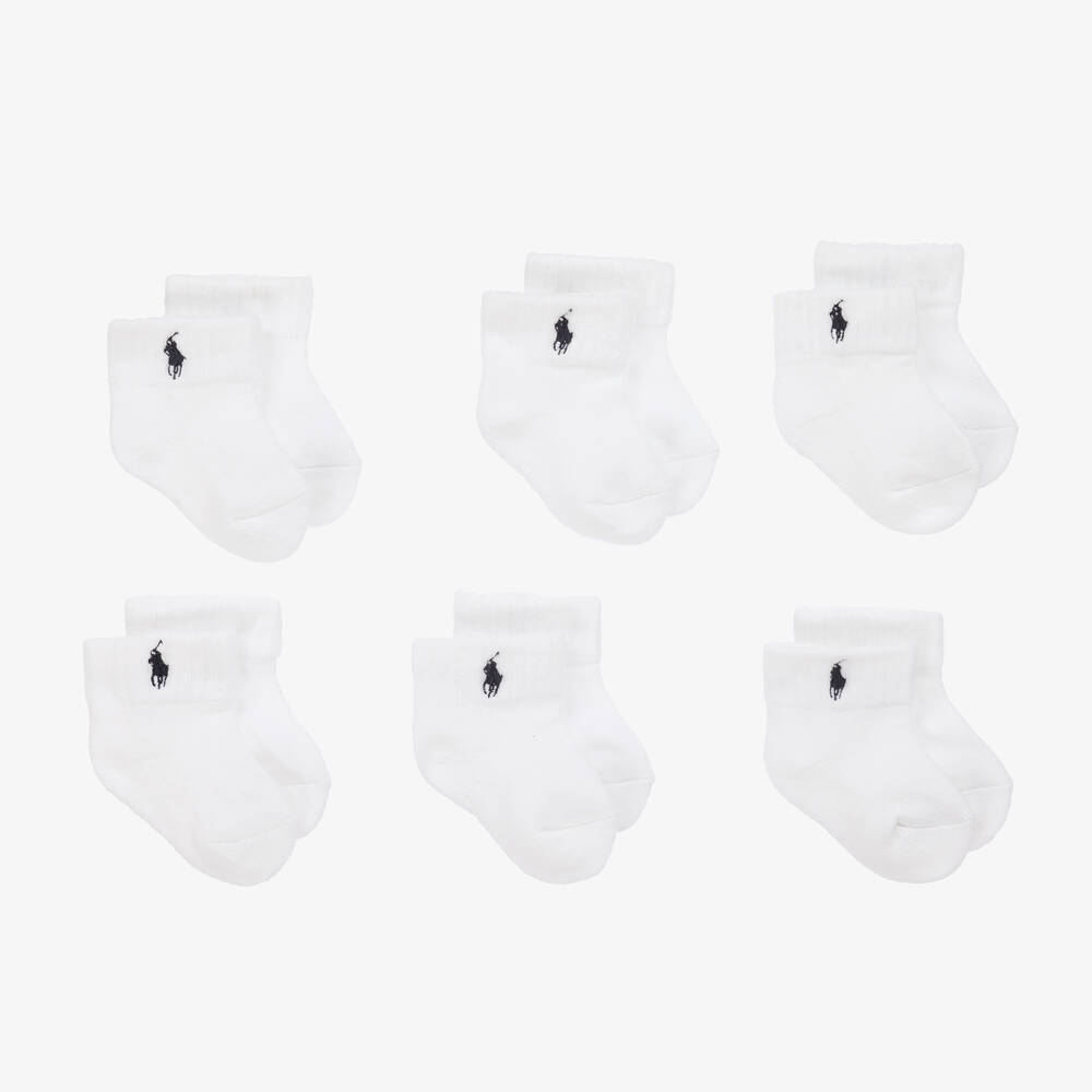 Ralph Lauren - White Ribbed Baby Ankle Socks (6 Pack) | Childrensalon